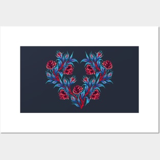 Roses - Dark Blue / Red Posters and Art